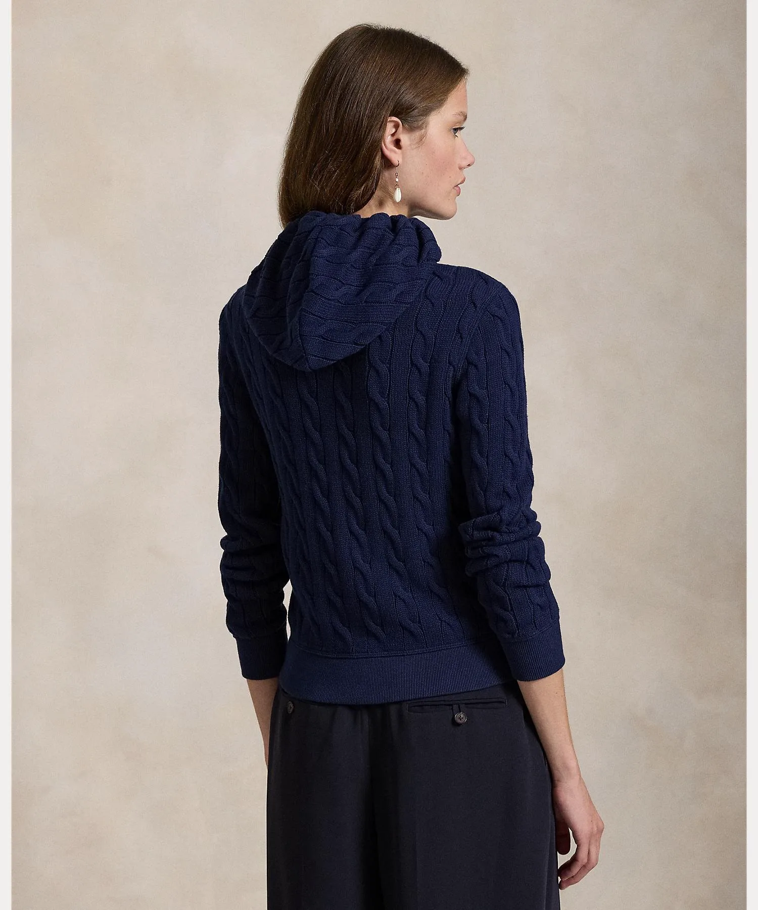 Хлопковая толстовка с капюшоном на молнии, связанная косами. Polo Ralph Lauren, 410 Navy — фото 4