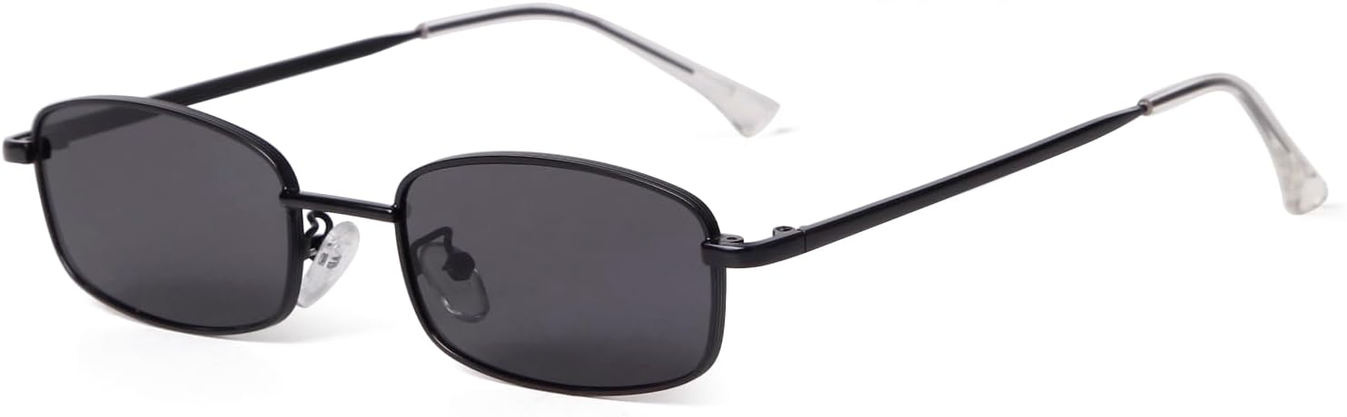 

ADE WU Модные прямоугольные солнцезащитные очки для женщин и мужчин в стиле ретро, ​​маленькие, в стиле 2000-х, узкие, прямоугольные, 90-е, стильные, унисекс, Black/Grey