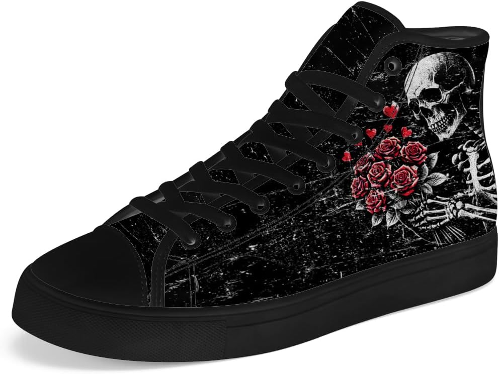 

Кеды на высокой подошве Chebing с черепом для мужчин и женщин, готические высокие кеды с черепом, шнуровка, повседневная обувь, подарки для него и для нее, черный