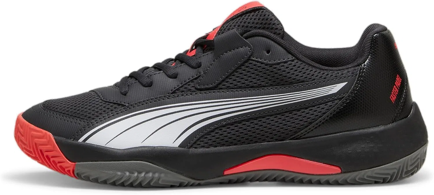 Мужские кроссовки для пиклбола PUMA Nova Court, Flat Dark Grey Black Flat Medium Grey Active Red