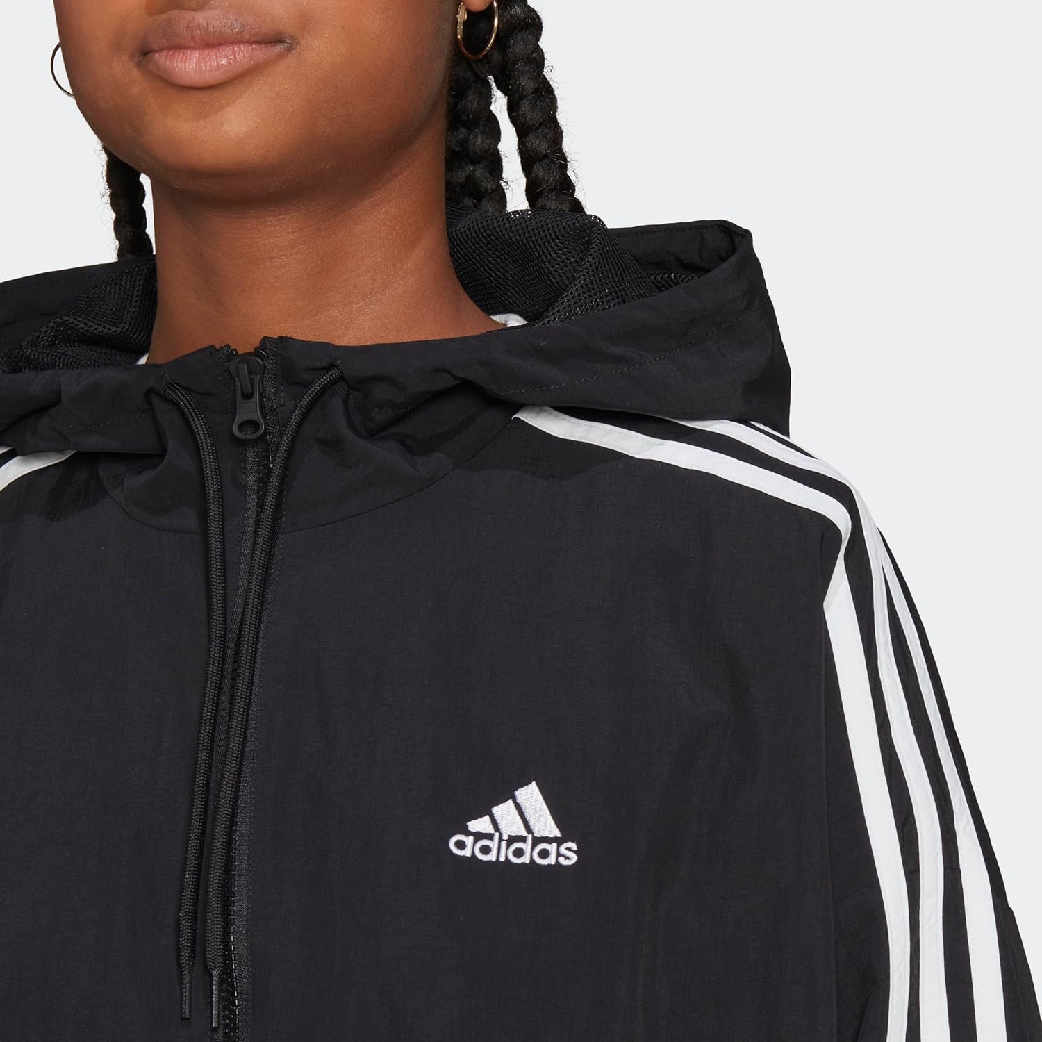 Женская классическая ветровка Adidas Essentials с тремя полосками, черный/белый — фото 2