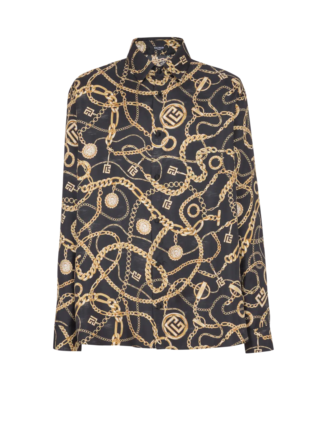 

Шелковая рубашка с принтом и узором "Цепи" Balmain, мультиколор