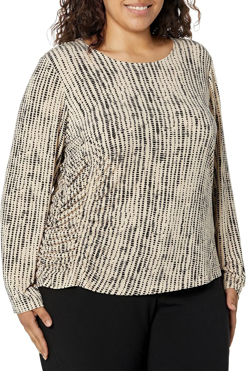 Блуза с принтом, длинный рукав, Calvin Klein, цвет semolina/black