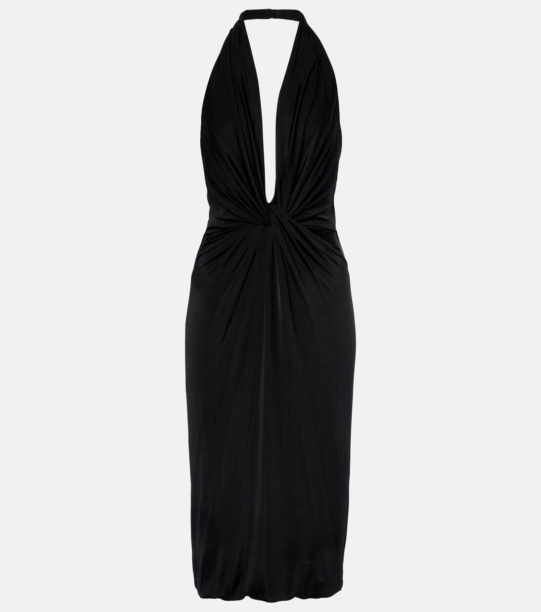 

Платье миди с завязками на шее и сборками Tom Ford, черный