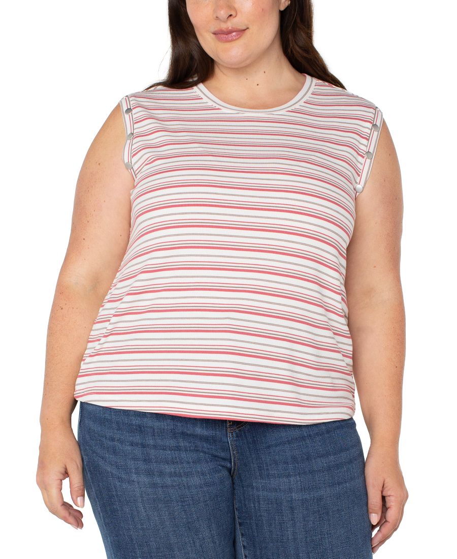 

Топ без рукавов с круглым вырезом и полосками больших размеров "Ливерпуль" Liverpool Los Angeles, Pink Multi Stripe