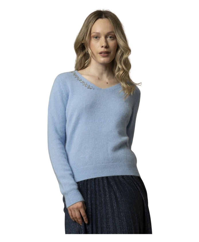 

Стильный свитер с V-образным вырезом и украшениями. Kocca, синий