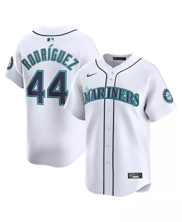 

Мужская домашняя лимитированная футболка игрока Julio Rodríguez Seattle Mariners в белом цвете Nike