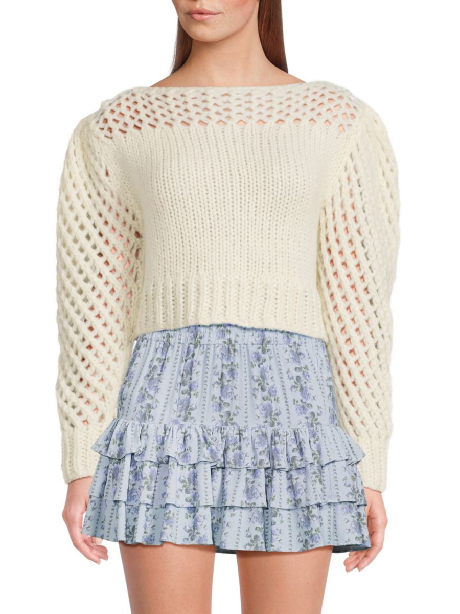 

Укороченный пуловер Larson Knit из смеси альпаки LoveShackFancy, цвет Antique White