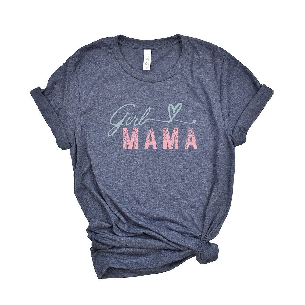 

Красочная футболка с короткими рукавами и рисунком Girl Mama Heart Simply Sage Market, цвет Heather Navy