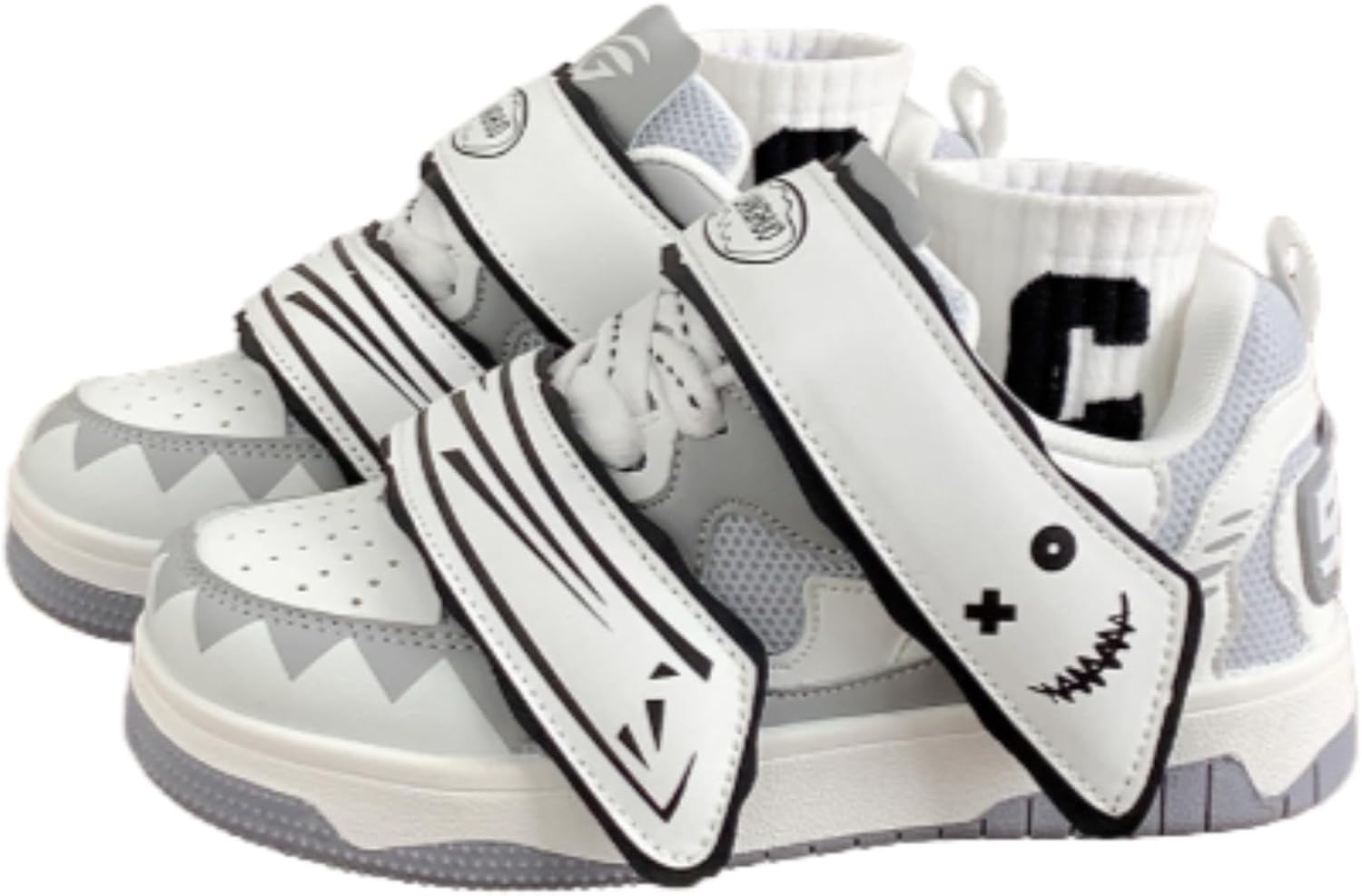 

Массивные кроссовки на платформе Шнуровка с крючком и петлями Радужные вибрации для женщин Мужчин Милые круглые носки, дышащие повседневные спортивные туфли Zqw, белый/серый
