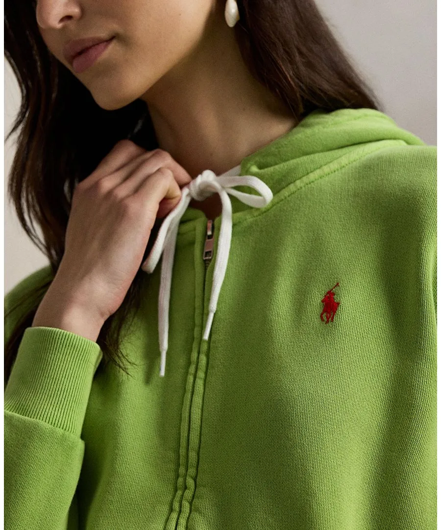 Женская толстовка с капюшоном на молнии и завязками Polo Ralph Lauren, parakeet зеленый — фото 4