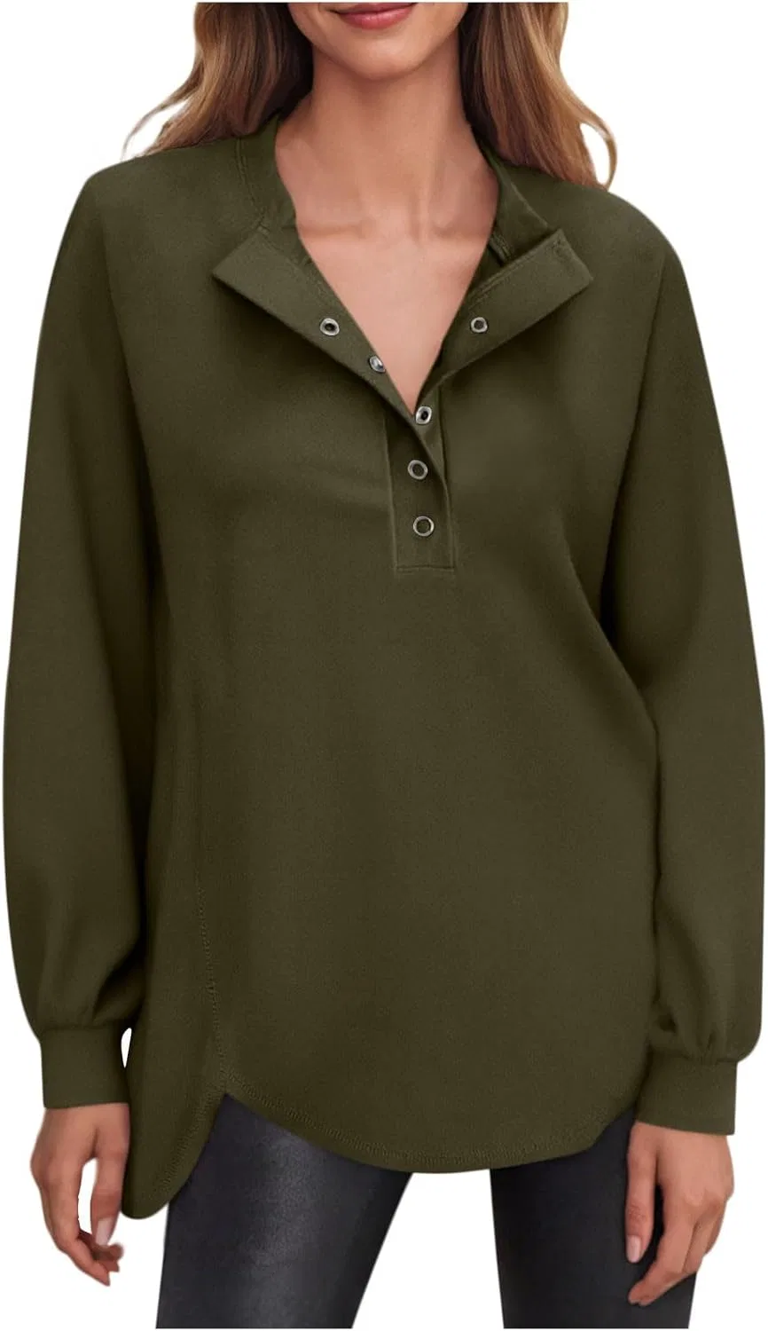 Женский свитшот на пуговицах, оверсайз, с капюшоном, Army Green