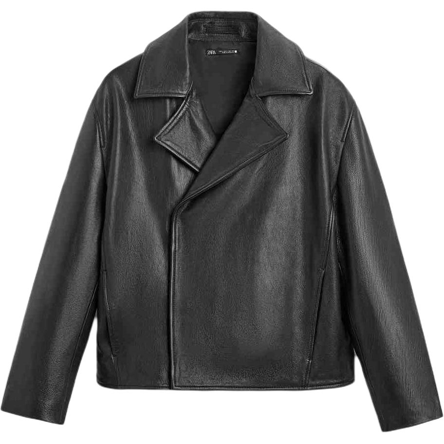 

ZARA Кожаная куртка мужская черная, Черный, ZARA Кожаная куртка мужская черная