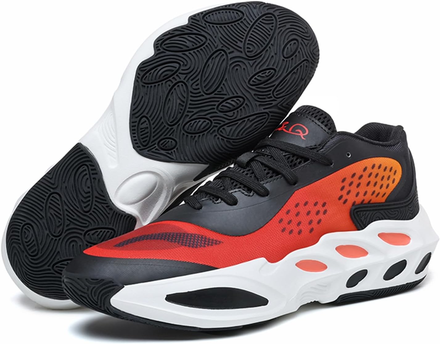 

Мужские вязаные дышащие модные баскетбольные кроссовки на шнуровке с круглым носком и толстой подошвой, амортизирующие и противоскользящие повседневные спортивные обувь, подходящие для тенниса, бадминтона и бега Qaoterod, красный