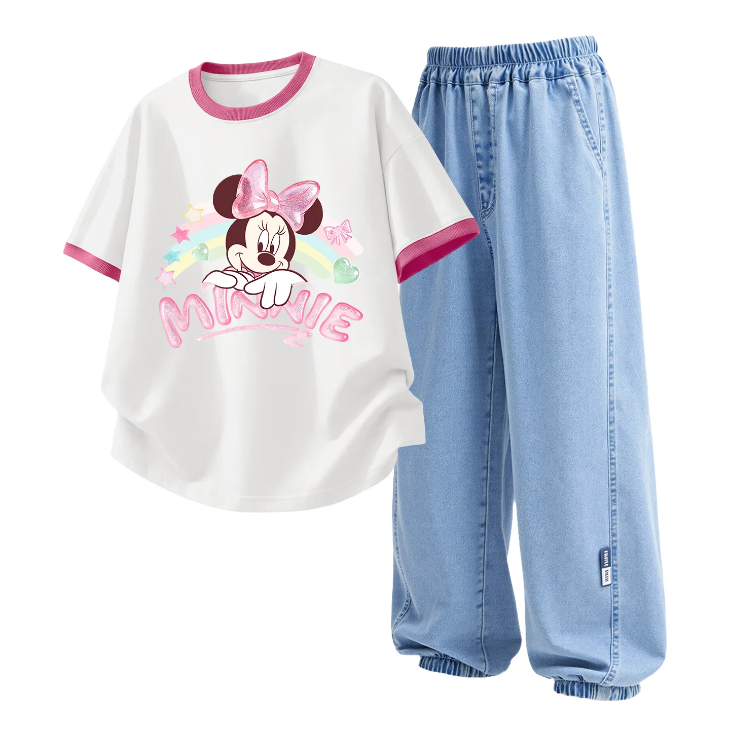 Спортивный костюм Casual Sportswear 2 Piece Set Disney, кремово-голубой с цветочным принтом — фото 3