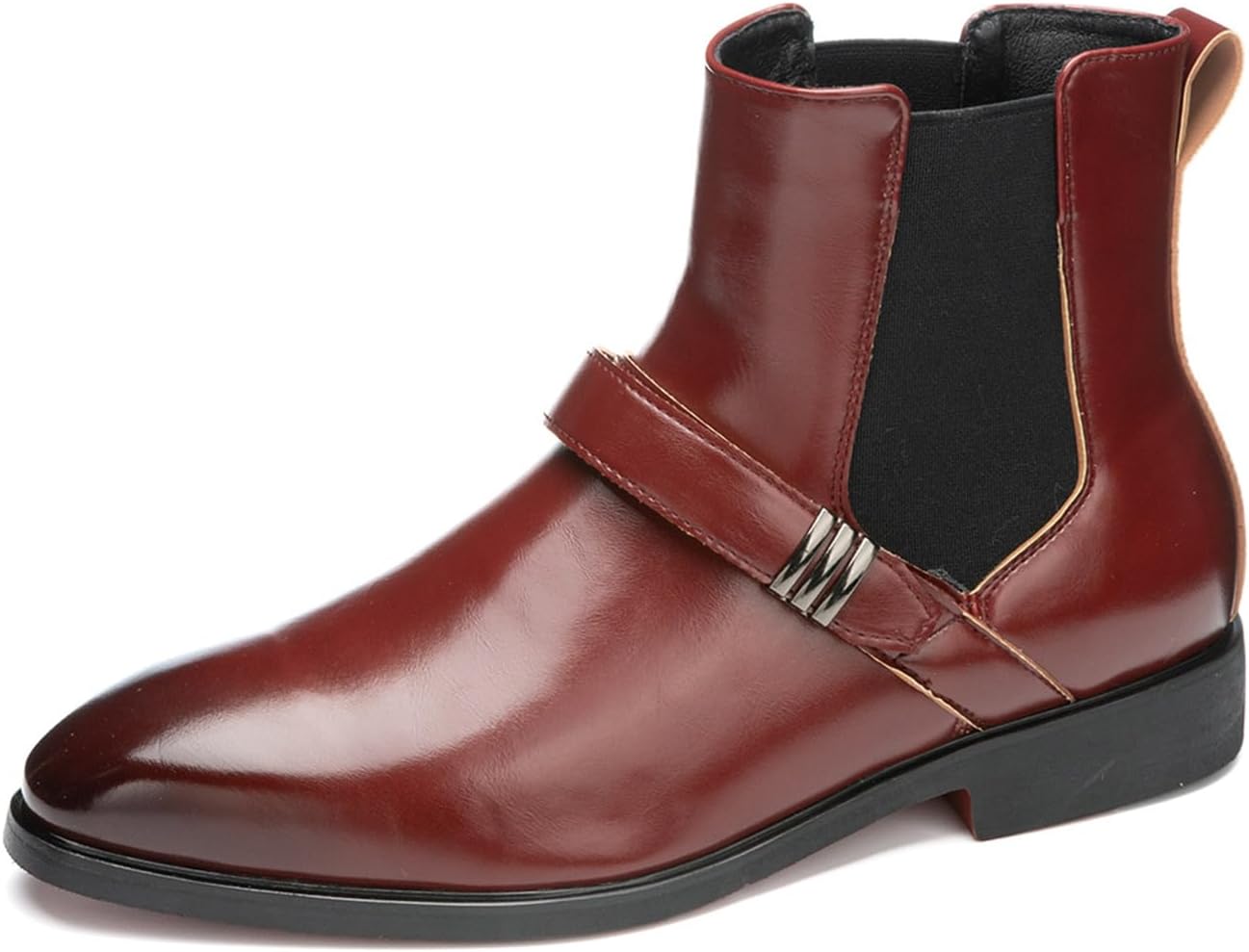 

Мужские ретро кожаные ботинки Челси с заостренным носком, низким каблуком и эластичными боковыми вставками для удобной носки, ремешок с металлической пряжкой для повседневных и формальных встреч, ежедневных образов и офиса Psieicwm, красный