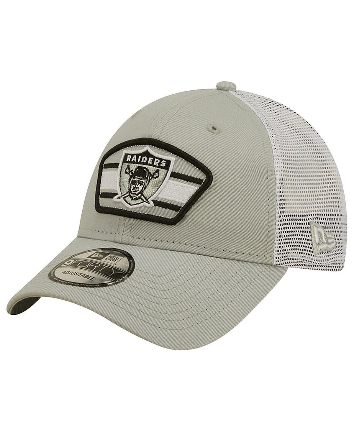 

Мужская серо-белая кепка с нашивкой-логотипом Las Vegas Raiders Trucker 9Forty Snapback New Era