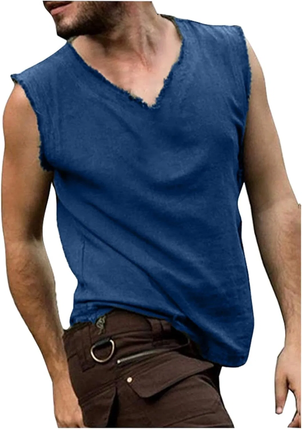 Generic Men's Tank Tops Casual V Neck Sleeveless Shirts for Anime Cosplay and Daily Wear Comfortable Fashion, синий