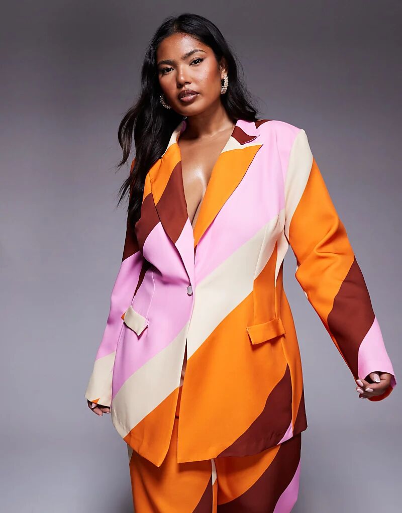 

Однобортный пиджак ASOS LUXE Curve Coord с полосатым принтом