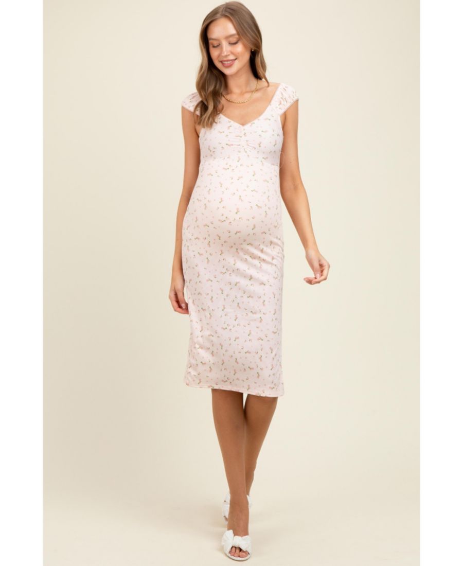 

Розовое платье миди для беременных с цветочным принтом и мелким узором, рукавами-крылышками и боковым разрезом Pinkblush, Light pink