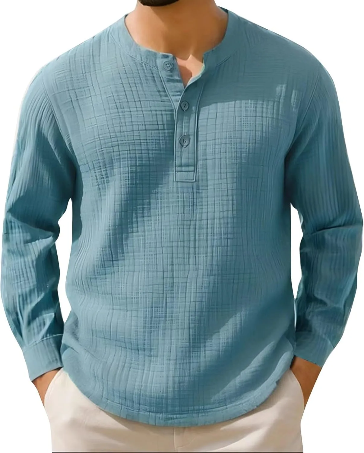 

Мужская футболка с длинным рукавом Henley, Casual, Textured, M-3XL RTRDE