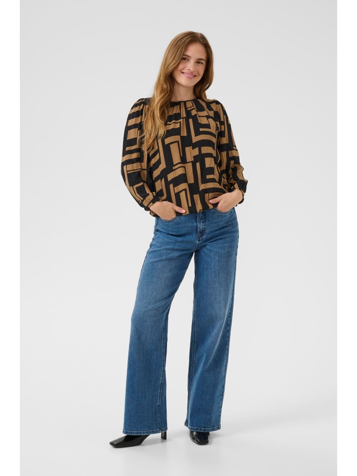 

Kaffe Блузка с длинными рукавами KAlorina, стандартный крой, цвет черный/цвет поджаренного кокоса с графическим принтом