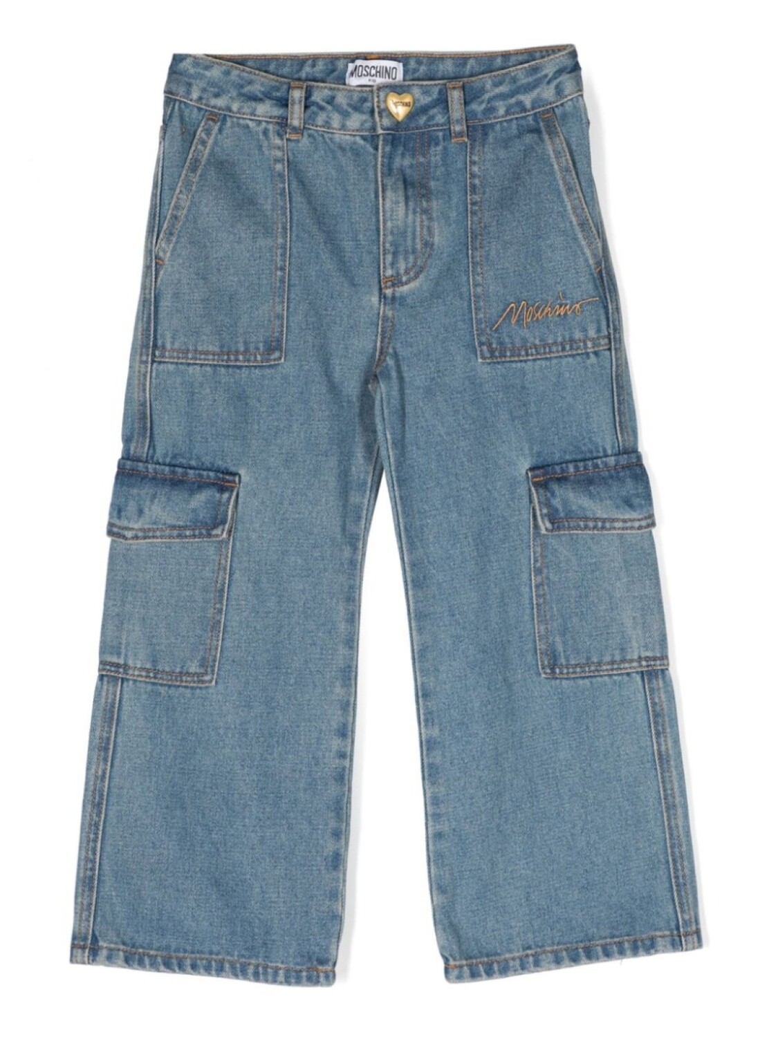 

Moschino Kids джинсы карго с вышитым логотипом, синий