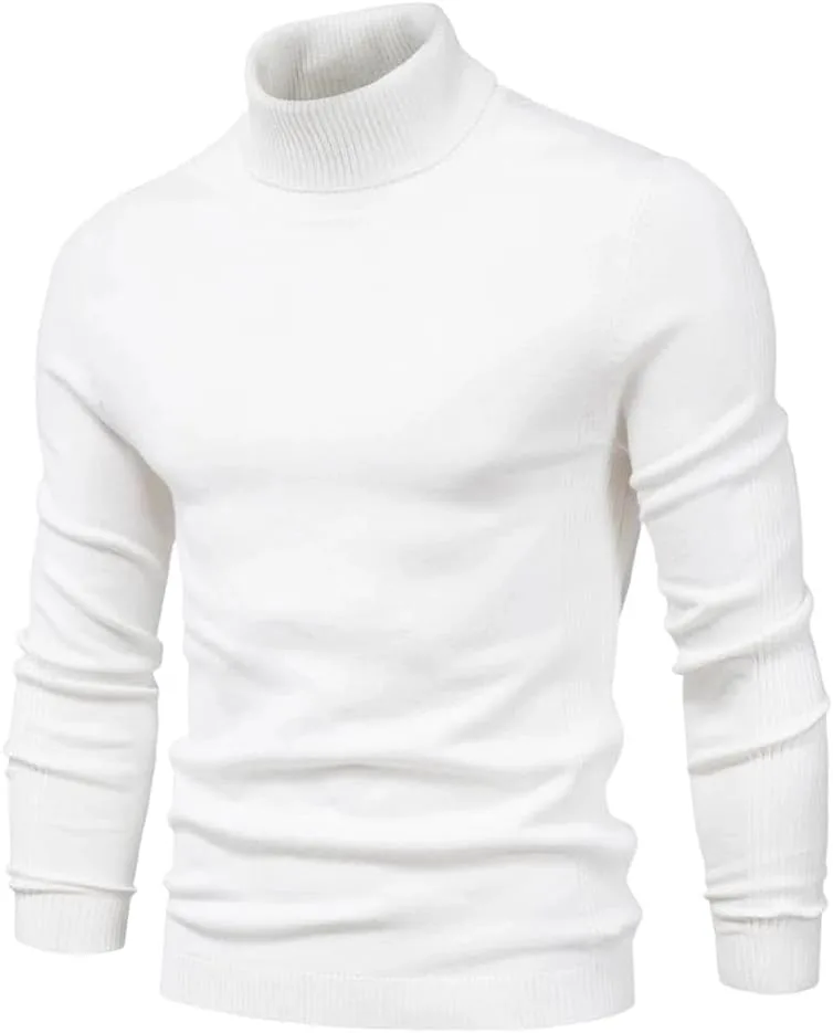 

Мужской свитер с высоким воротником, повседневный однотонный теплый пуловер