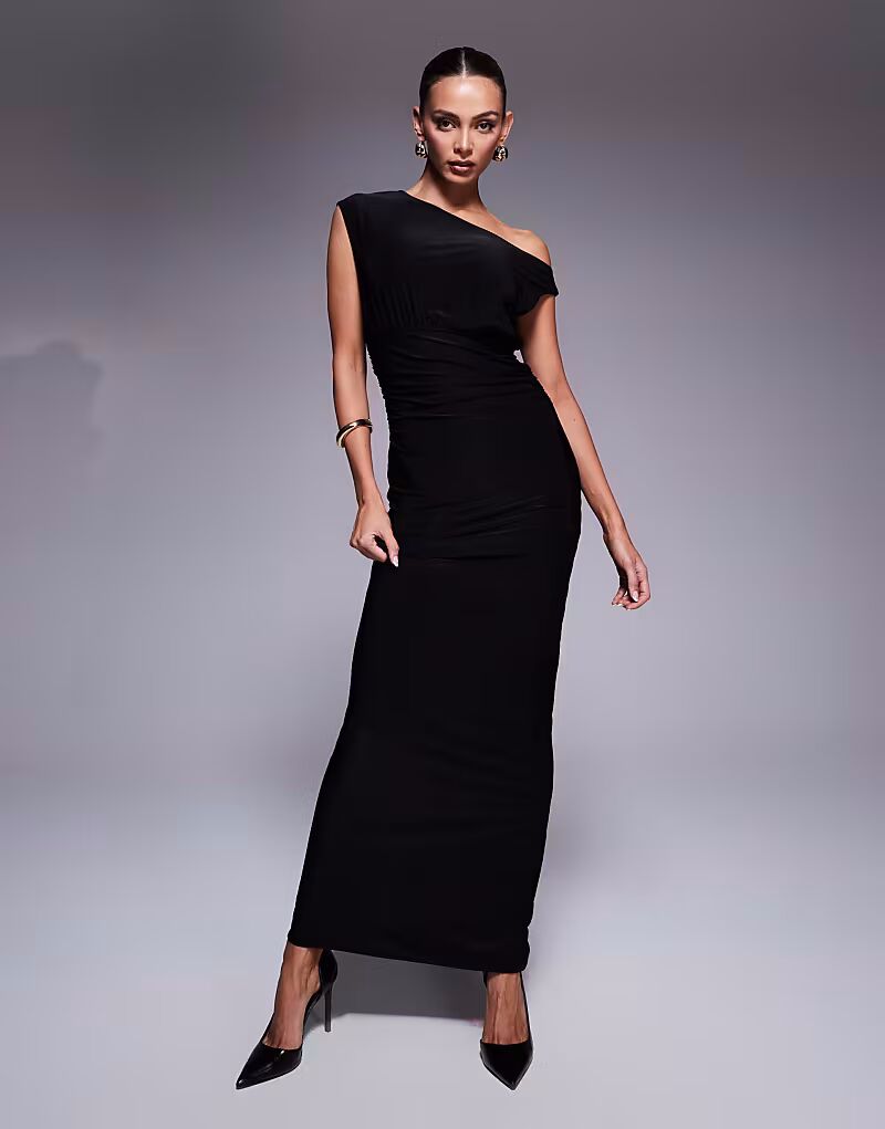 

Платье макси Fashionkilla с двойным лифом, без рукавов, асимметричным вырезом, сборками, черного цвета