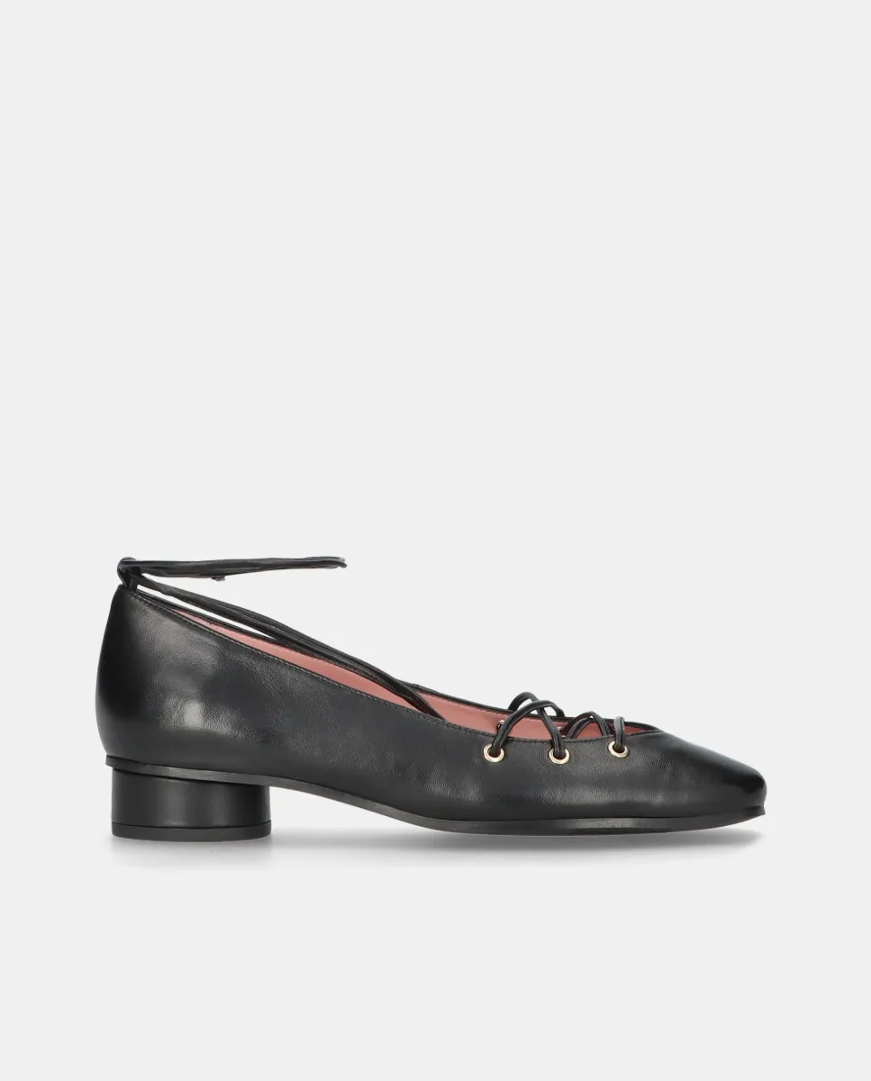 Женские балетки Одэтт из черной кожи с ремешками на щиколотке Pretty Ballerinas