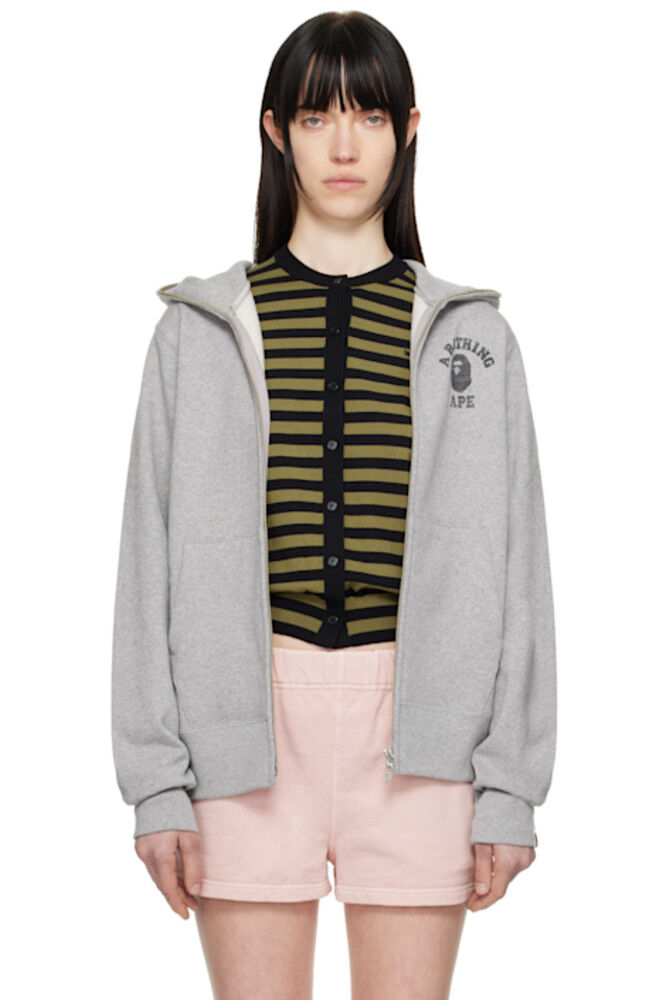 

Серая толстовка с капюшоном на молнии с принтом BAPE