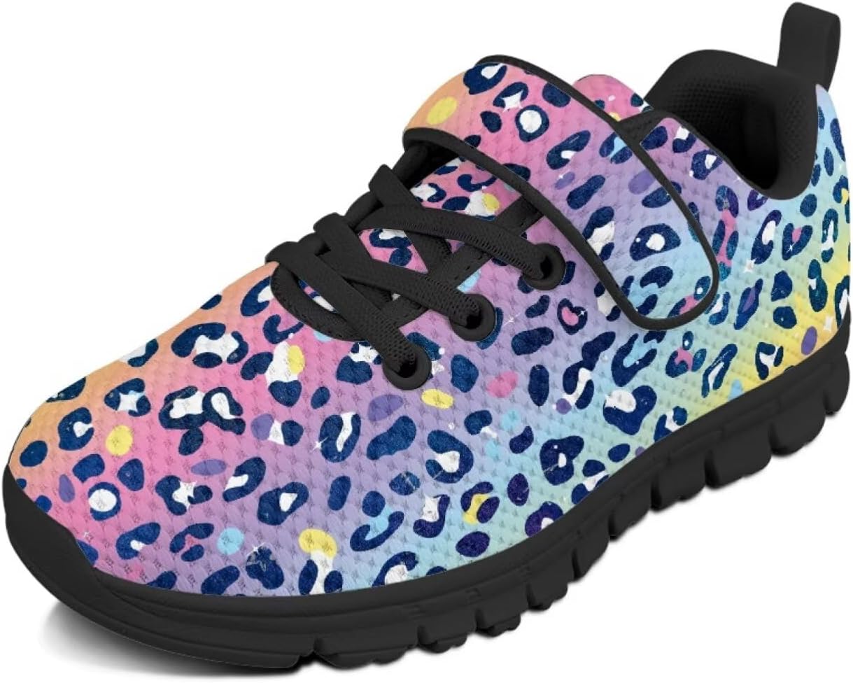 

Детские кроссовки Highland Cattle and Cactus для девочек, сетчатые, с одним ремешком, противоскользящие, для школы, спорта, бега Pointodoor, Rainbow Leopard