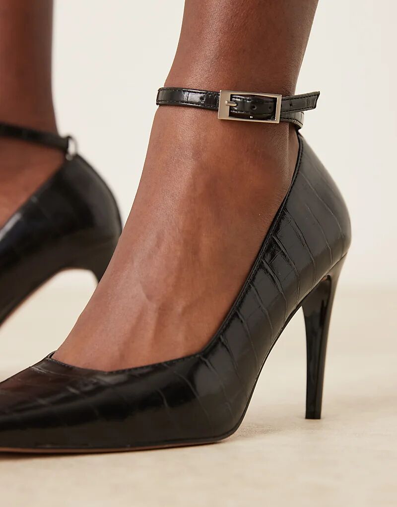 Туфли-лодочки ASOS DESIGN Pippa на высоком каблуке с отделкой под крокодила черного цвета — фото 3