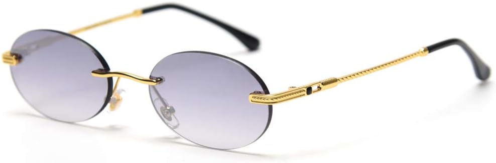 

kachawoo Ретро овальные солнцезащитные очки без оправы для мужчин, синие зеркальные, золотистые металлические, мужские круглые очки без оправы для женщин, Gold With Grey