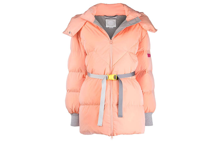 Stella McCartney Куртка-пуховик с поясом и нашивкой с логотипом, Orange — фото 3