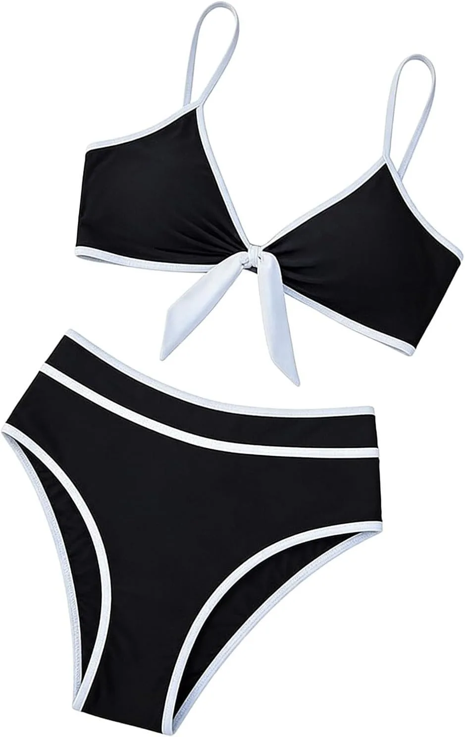 Комплект бикини из двух частей для женщин: бикини с завязками, бикини с высокой талией и утягивающим эффектом, купальник для летнего отдыха Generic, черный — фото 4
