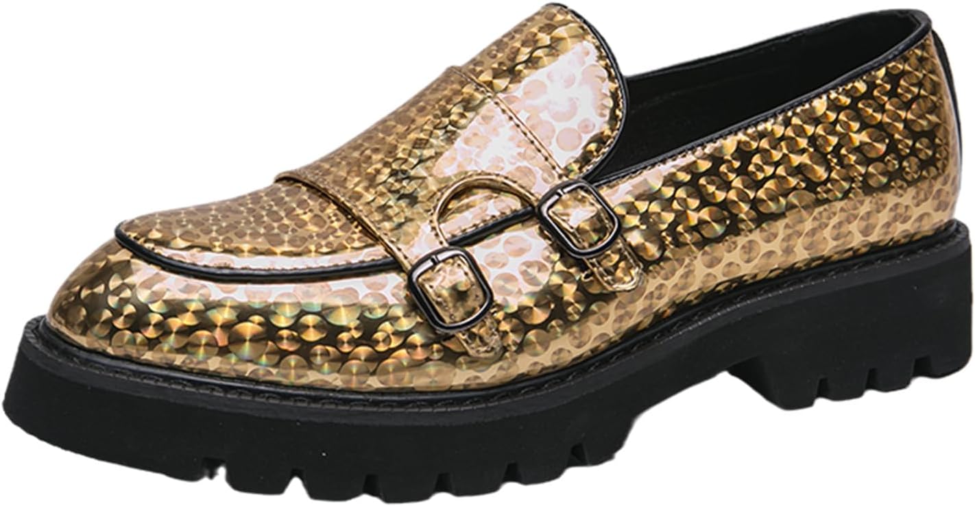 

Мужские лоферы на платформе из лакированной кожи с двойным ремешком-монком и модной подошвой Lug для официальных, деловых, вечеринок и свадеб Zzyyzzyy, золотой