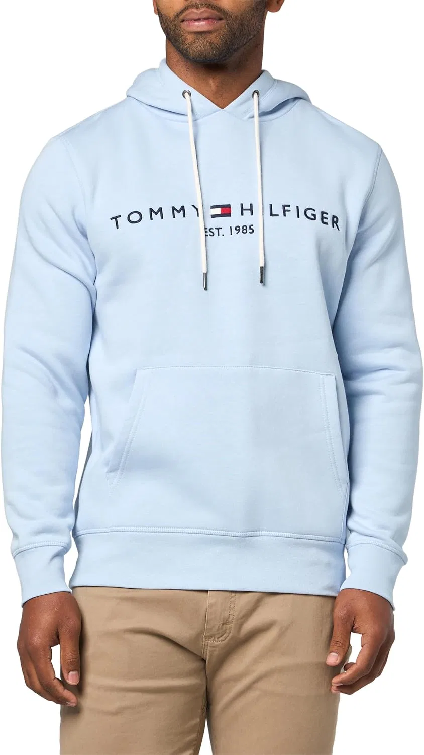 Худи мужское с вышитым логотипом Tommy Hilfiger, Breezy Blue