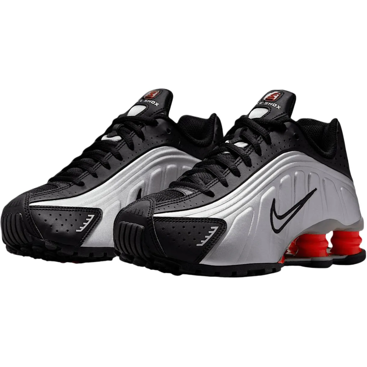 Shox R4 мягкие и удобные с противоскользящей и износостойкой подошвой low top Nike, черный серебро — фото 4