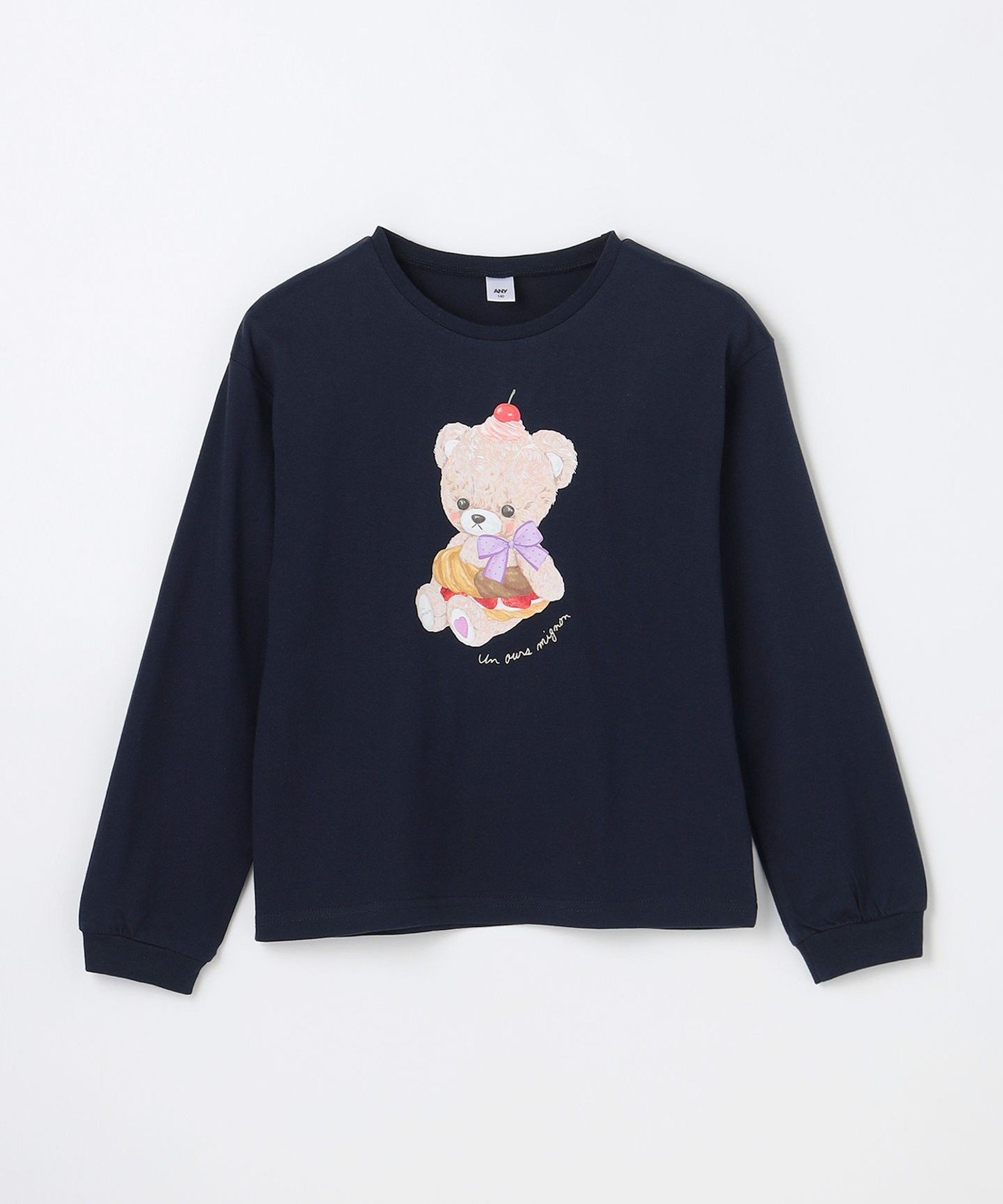 Футболка с длинными рукавами с анималистическим рисунком ANY KIDS, Navy x Bear [075] — фото 4