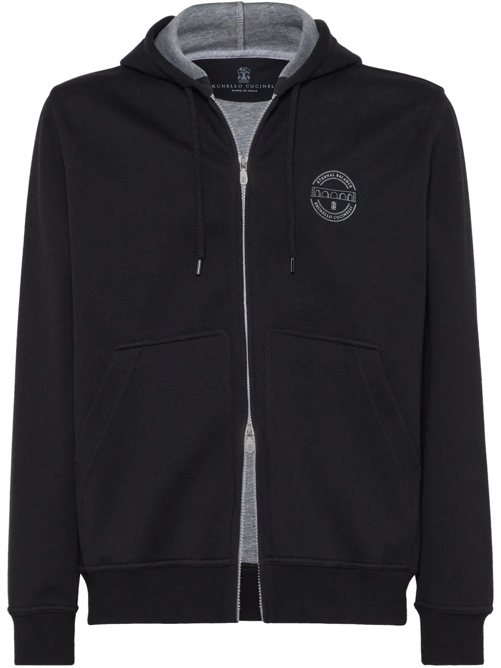 

Худи на молнии с логотипом Brunello Cucinelli, черный