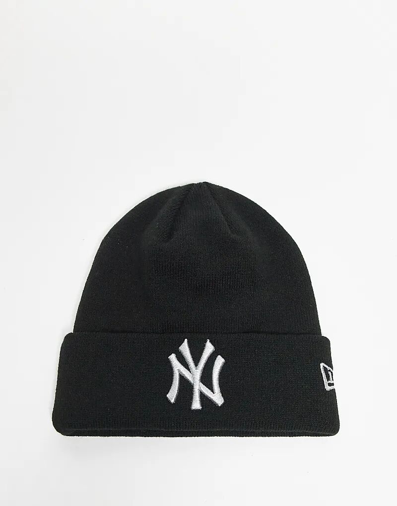 

Черная вязаная шапка-бини с металлическим логотипом New Era NY Yankees