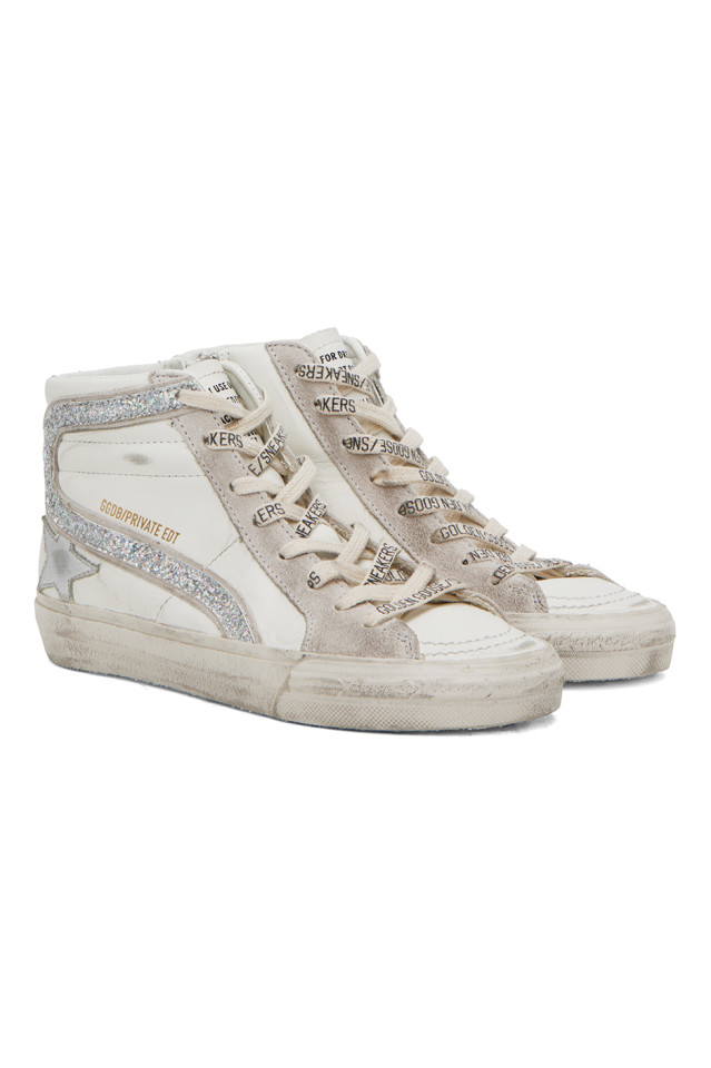 эксклюзивные белые слайдеры Ssense Golden Goose, цвет iridisent glitter — фото 4
