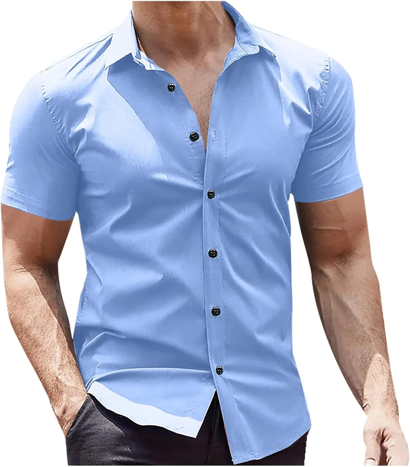 Мужская модная рубашка с коротким рукавом и лацканами Slim Fit