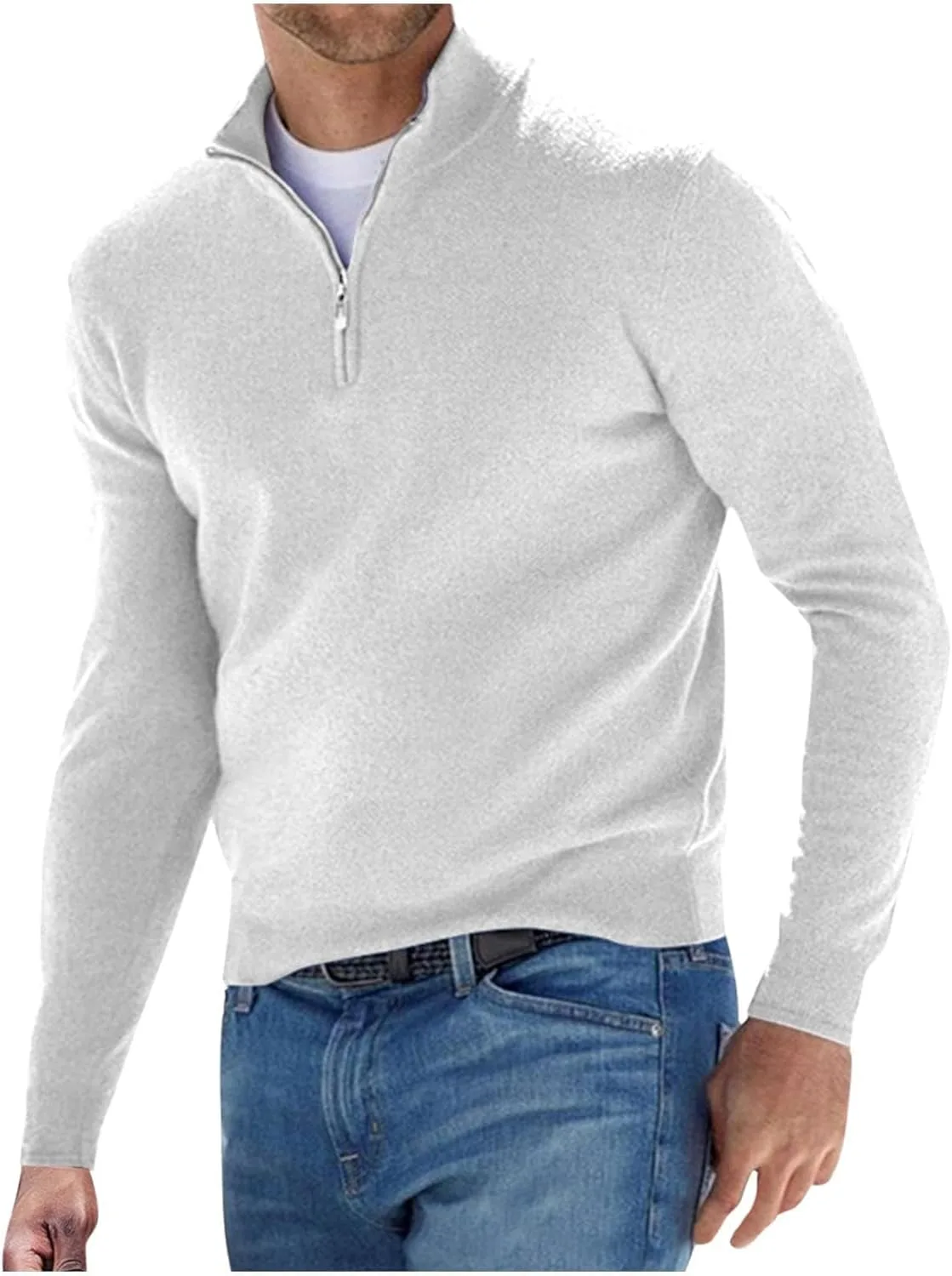 Мужской пуловер с четвертью молнии, Slim-fit легкий вязаный свитер — фото 4