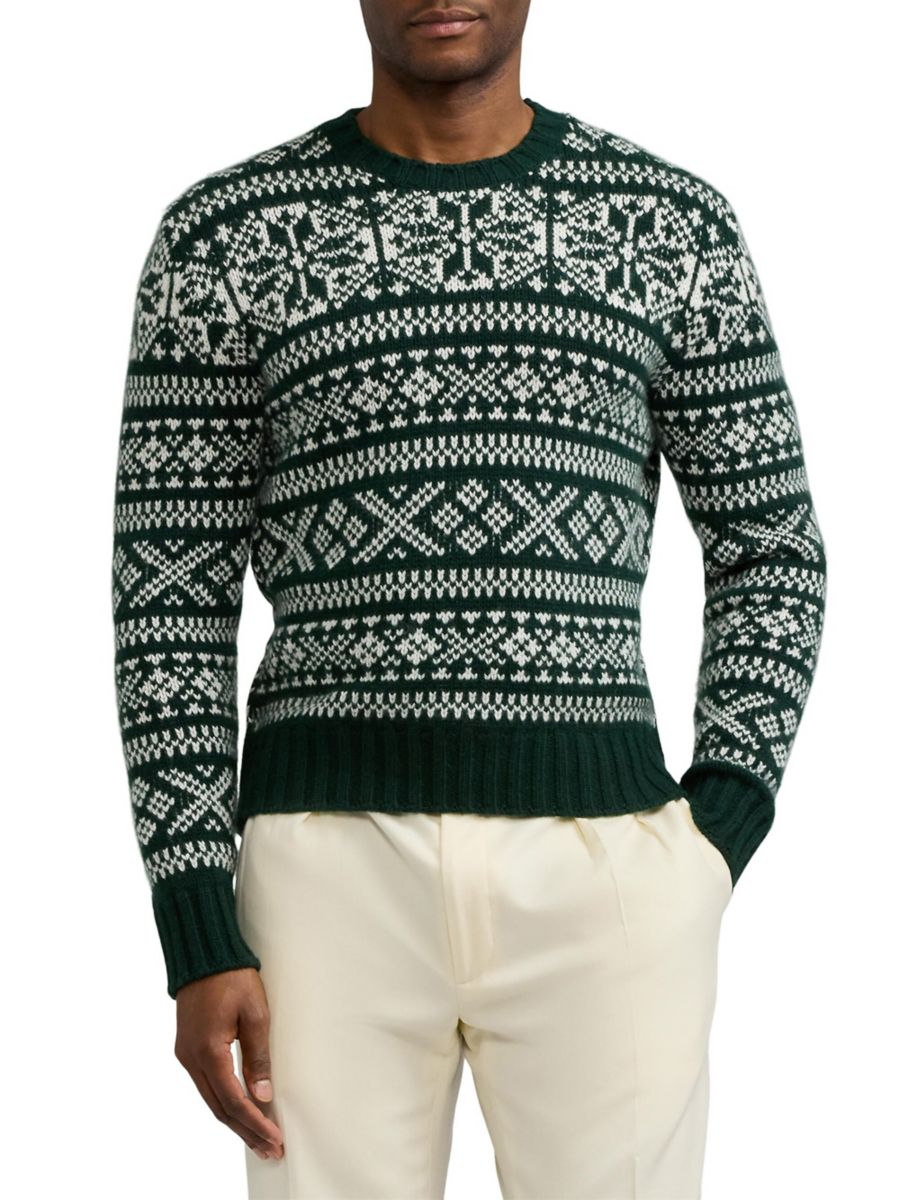 

Праздничный кашемировый свитер с круглым вырезом Ralph Lauren Purple Label, цвет Pine Grove Luxury Cream