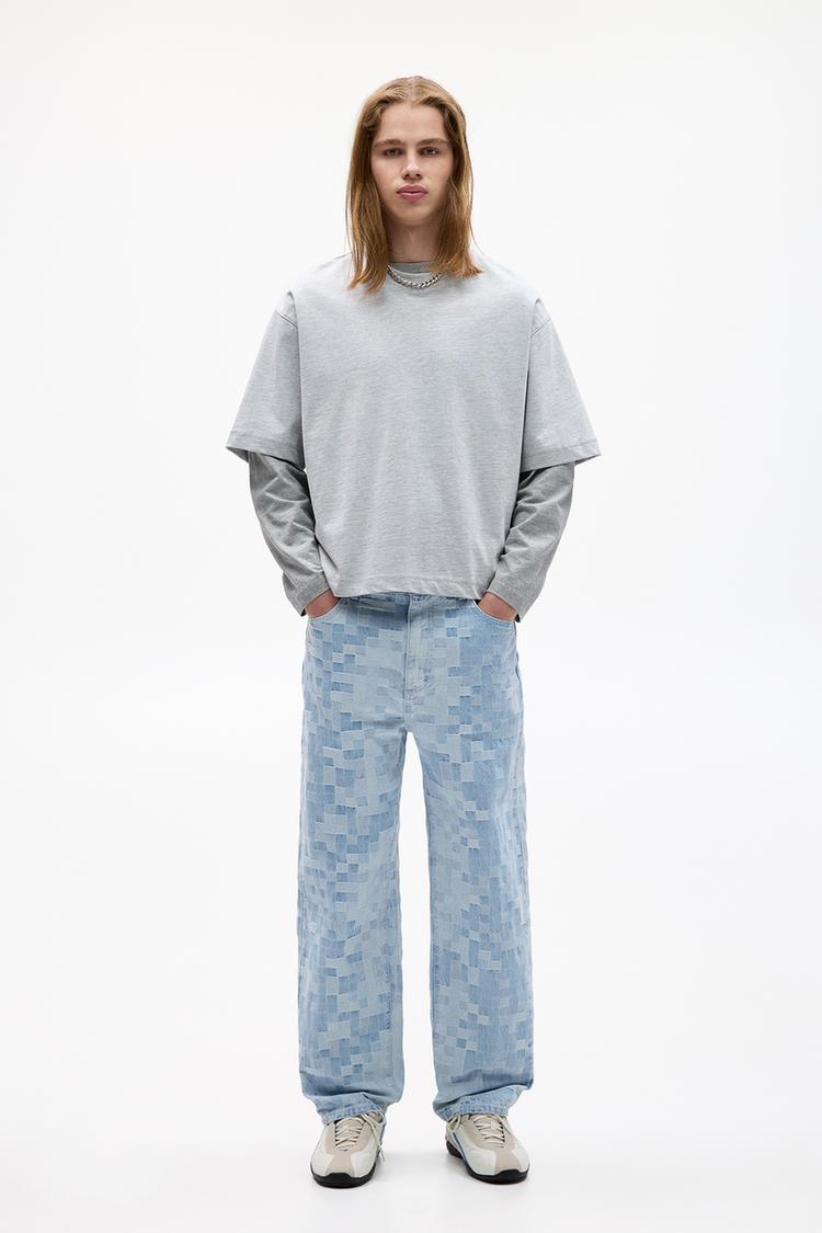 

Клетчатые мешковатые джинсы Pull And Bear, индиго