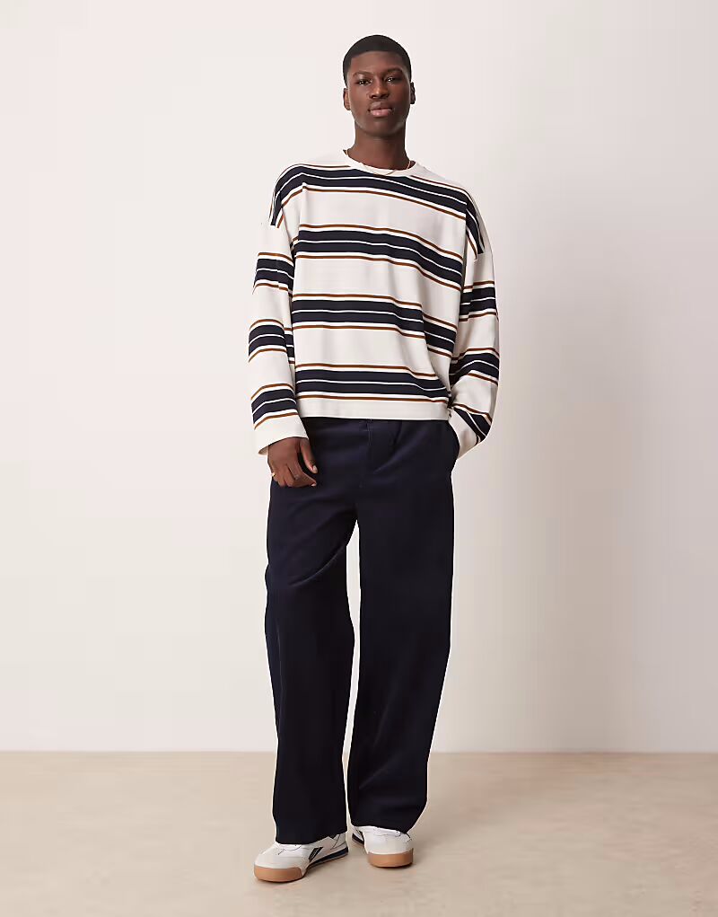 

Футболка свободного кроя с длинными рукавами ASOS DESIGN в черно-коричневую полоску