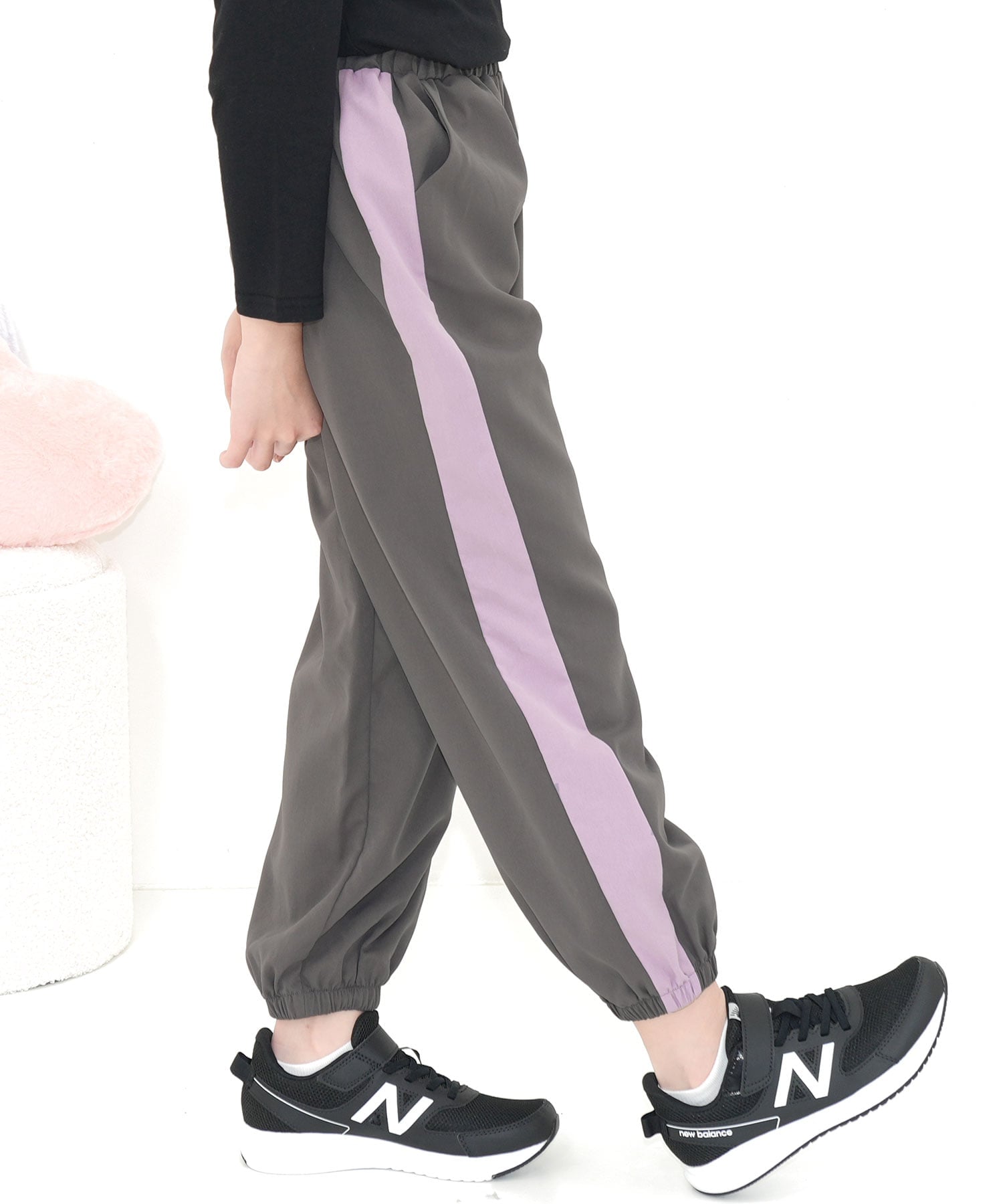 Брюки-карго Bee с лентой и карманами, детская одежда для девочек Bee, Charcoal x Lavender Thick Line