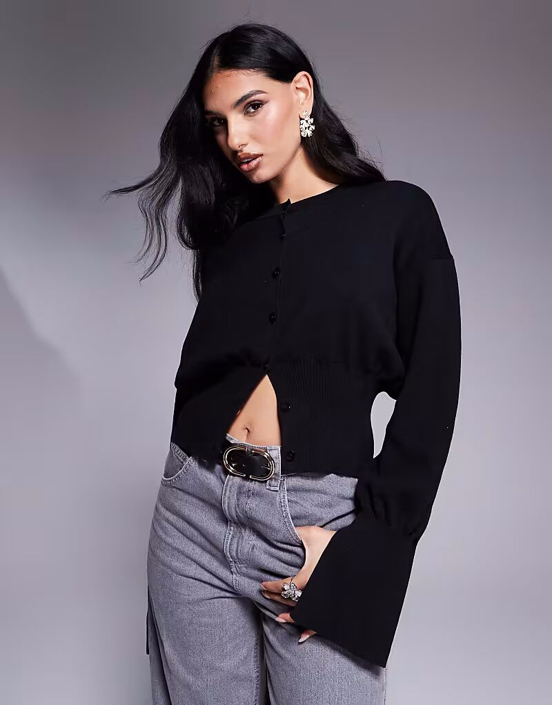 

Вязаный кардиган с завязками ASOS DESIGN черного цвета